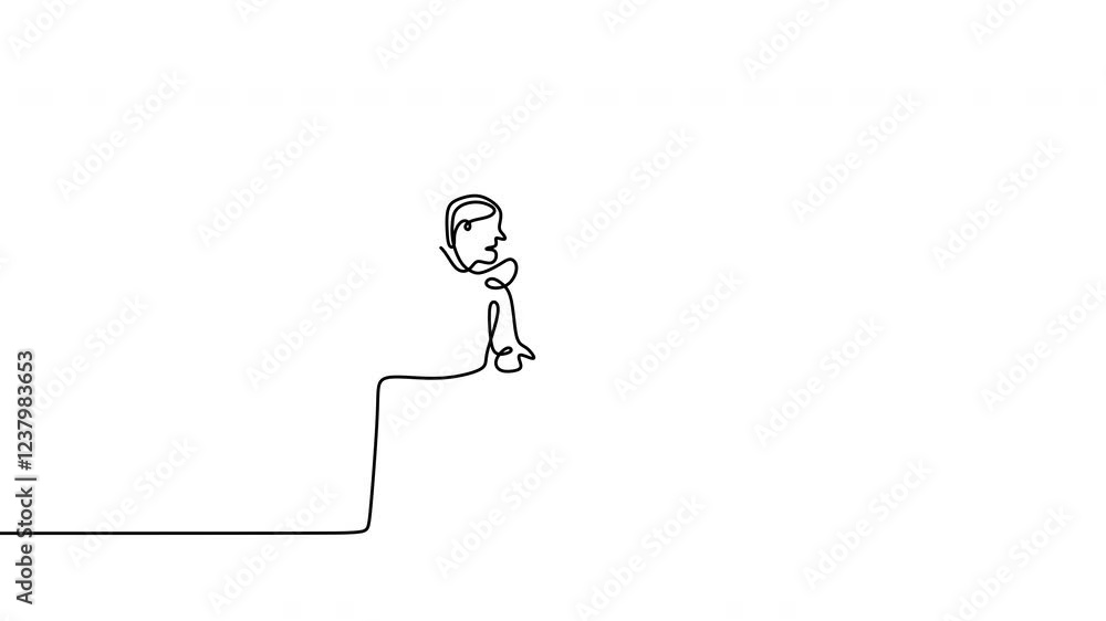 Poster continuous line drawing animation of two men sitting while talking about business plan with speech b