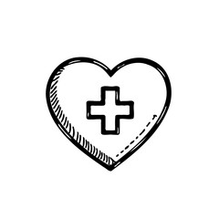 Obraz premium Heart with Medical Cross Symbol Hand Drawn Sketch