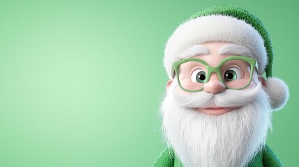 Fototapeta premium Cheerful Santa Claus, green background, Christmas