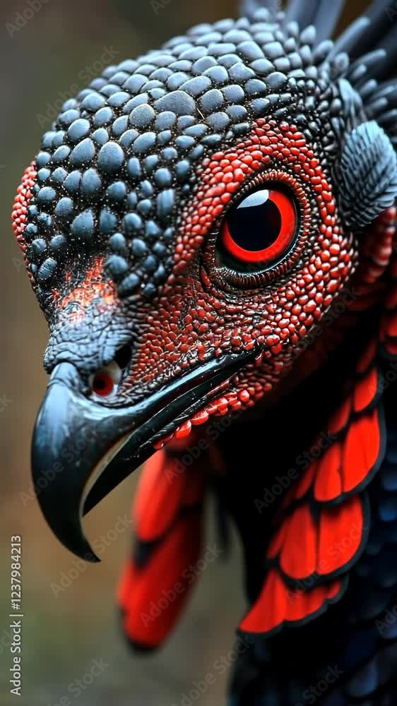 Poster vibrant portrait of a striking bird with intricate patterns and bold colors in a natural setting