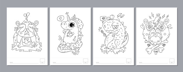Doodle coloring page for children and adults. Black and white vector characters. Vector doodle illustration