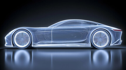 Futuristic car design, studio shot, dark background, technology