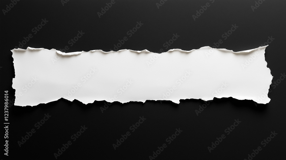 Poster white paper tear with empty space for text, isolated on a black background, panoramic banner. the to