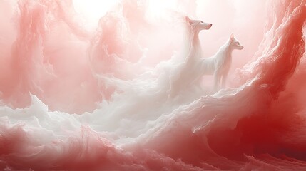 Fototapeta premium Romantic Abstract Design Featuring Dogs and Cats in Cloudy Fantasy