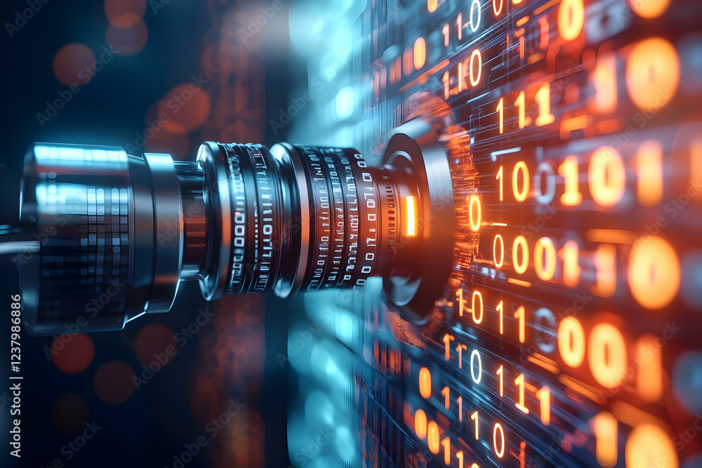 Poster Digital lock secures binary code; data protection