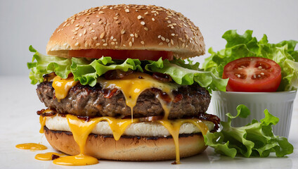 Deconstructed Gourmet Beef Burger with Cheese and Caramelized Onions