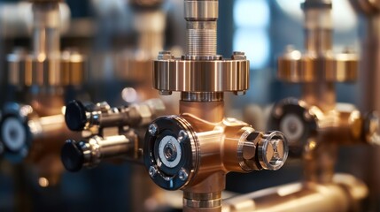 Close-up of a copper valve system used in industrial applications.