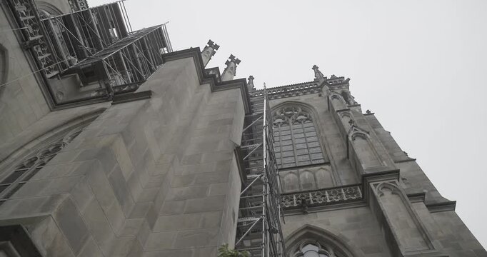 scaffolding on neo gothic cathedral
