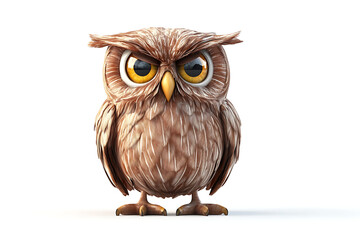 Obraz premium owl on a white background, owl on a blank white background, a owl, owl, cute owl, white background, copy space for add text, 3d rendering, 3d, vector, AI generative