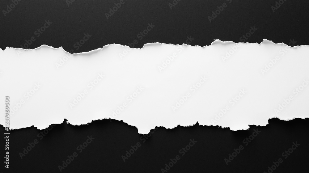 Poster white paper tear with empty space for text, isolated on a black background, panoramic banner. the to
