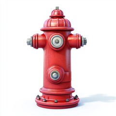 classic red fire hydrant with smooth metallic details, isolated on a white background