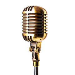 Fototapeta premium vintage microphone with golden finish, showcasing its classic design and intricate details, perfect for music and performance settings