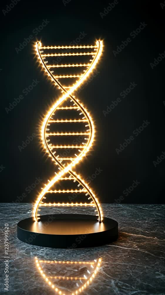 Aufkleber neon dna sculpture illuminating a dark environment with intricate light patterns in a modern art dis
