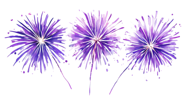 Purple fireworks exploding with transparent background