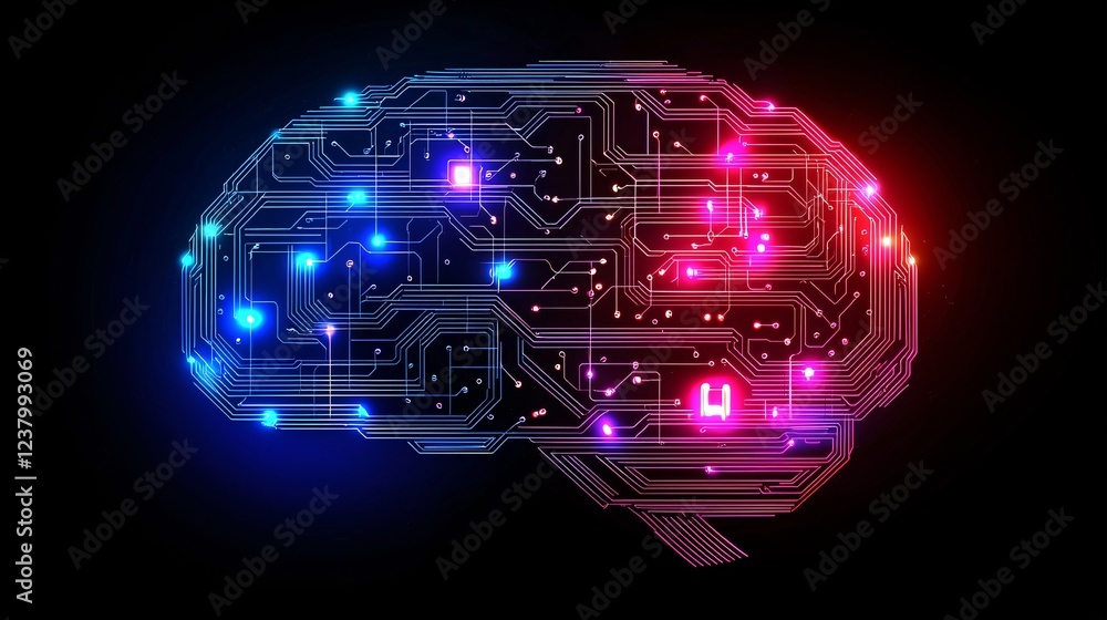 Poster intelligence cognitive optimization concept. futuristic ai brain with glowing connections