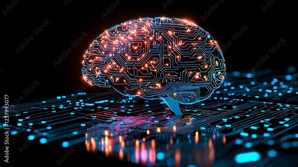 Poster intelligence cognitive optimization concept. futuristic ai brain with neural connections