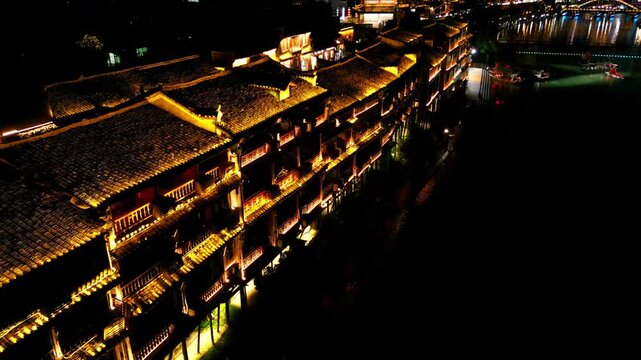 Fenghuang, Tuojiang River, Night lights, China