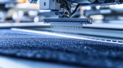 Close-up of a precision machine applying a coating to a surface.