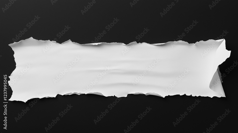 Poster white paper tear with empty space for text, isolated on a black background, panoramic banner. the to