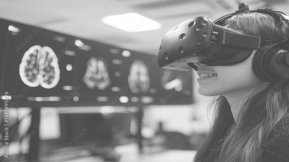 Poster intelligence cognitive optimization concept. virtual reality brain training image