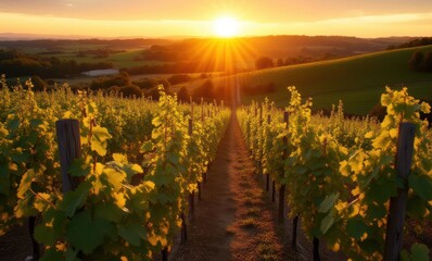 Serene vineyard at sunset