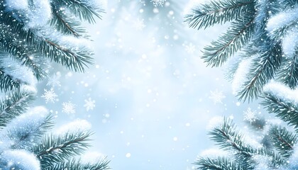 Snow Covered Pine Branches Winter Wonderland Scene