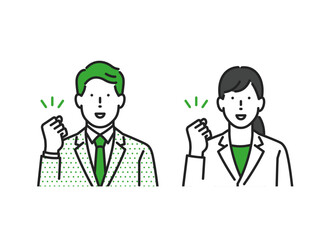 ガッツポーズをする男女ビジネスパーソンイラスト