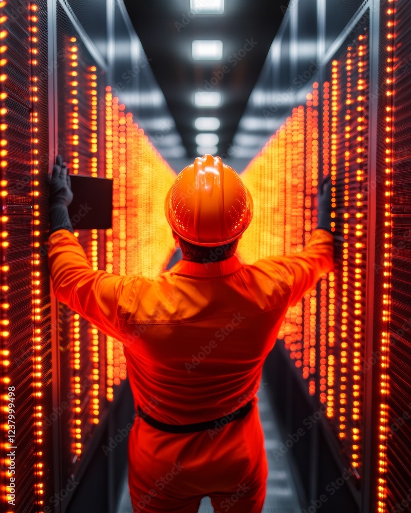 Aufkleber Neon Tech Aura Sleek Server Room with LED Circuit Panels and Smart Cable Systems Cutting-Edge IT Infrastructure for Modern Enterprises and Enhanced Data Performance