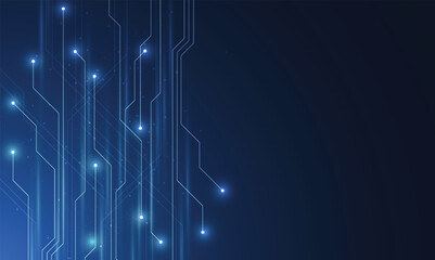 Abstract blue glowing line technology circuit board background design. Communication dot and line speed internet concept. Vector illustration