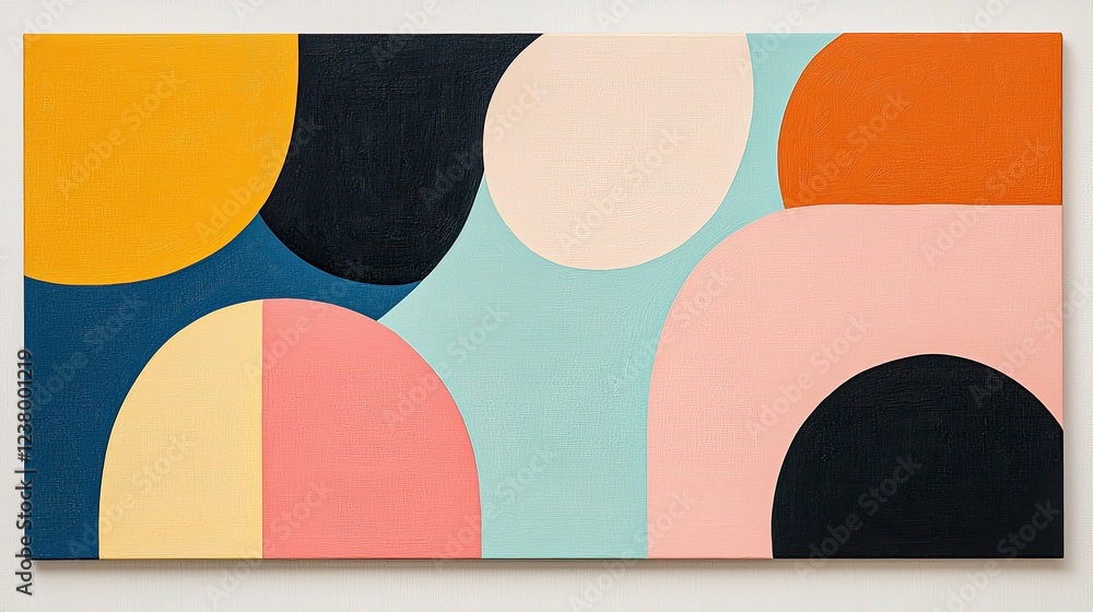 Poster francophonie month, abstract composition with vibrant circles and shapes in multiple colors on a sim