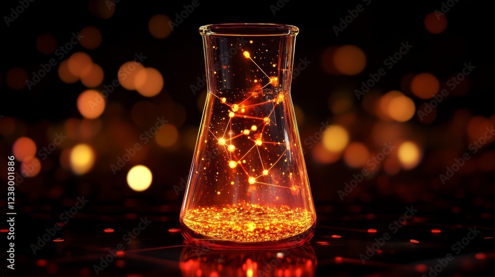 Aufkleber glowing atomic structure in a laboratory beaker, futuristic science background with abstract molecul