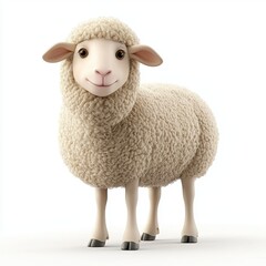 Fototapeta premium Curly-haired sheep with a gentle face standing in a field, centered on a clean white background