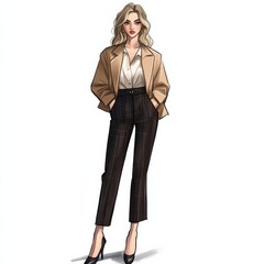 Fototapeta premium confident woman strut in high-fashion ensembles, exuding confidence and sophistication. The detailed rendering of fabrics, accessories, and movement captures the essence of luxury fashion