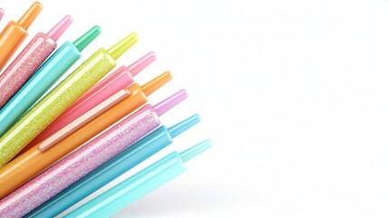 Fototapeta premium Colorful Glitter Pens on White Background