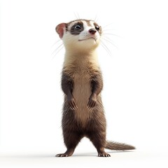 Fototapeta premium Cute ferret standing on its hind legs, looking curiously, isolated on a clean white background