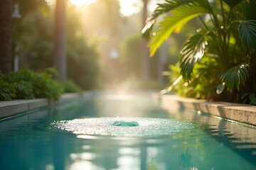 Serene Tropical Sunset over Calm Water with Palm Trees