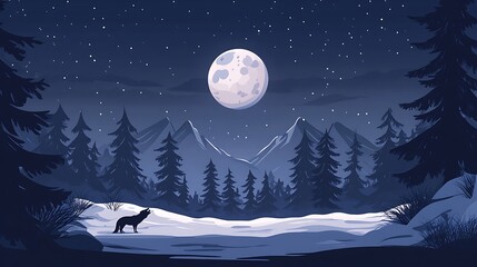 dark wolf shape moonlit snowy landscape image