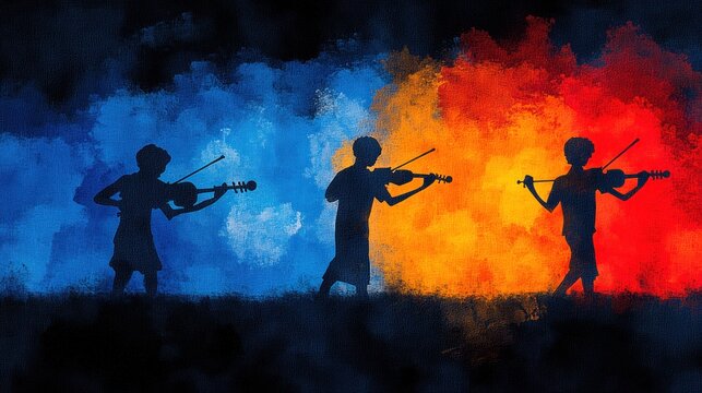 Holi Festival of Colors Celebration with Traditional Indian Musicians Playing Instruments - Watercolor Illustration