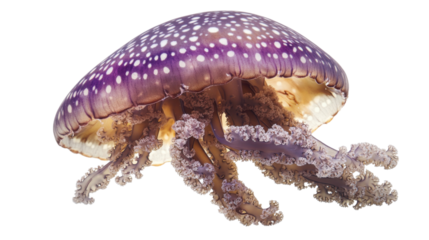 Purple jellyfish swimming with white spots on transparent background
