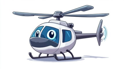 Cartoon helicopter with a big propeller and cute expressive eyes, isolated on white