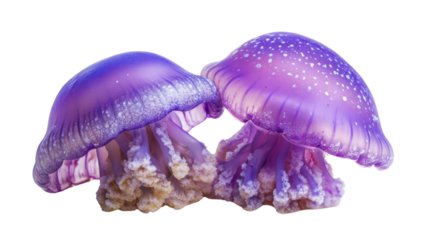 Two purple jellyfish swimming on transparent background