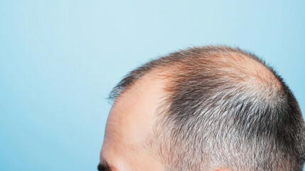 Fototapeta premium Close up of man scalp showing thinning hair and natural shine