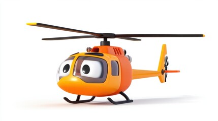 Cartoonish, bouncy helicopter with a cute expression and animated motion lines, isolated on white