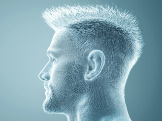digital scan showcasing futuristic scalp condition with wireframe design