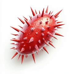 dangerous red bacterium with spiky details and a menacing glow, placed on a bright white background
