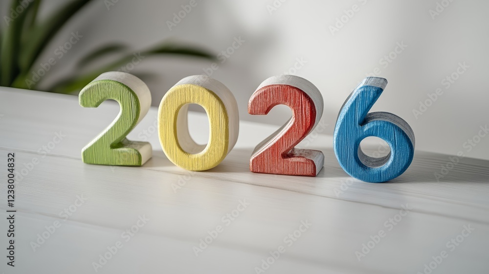 Aufkleber elegant abstract calendar for the year figures 2026 with the numbers designed as glossy colorful 3d 