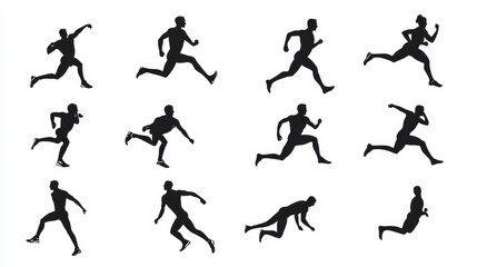 Black silhouette stylized athletes engaged in a variety of sports, vector icons on white