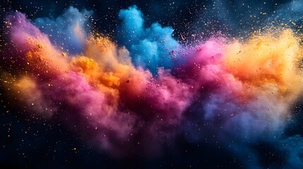 Obraz premium a burst of holi powder exploding in the air, with vibrant colors suspended in motion. colorful holi powder blowing up