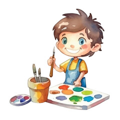 watercolors Artist cartoon with funny pose illustration 