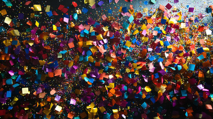 Colored confetti scattered in the air.